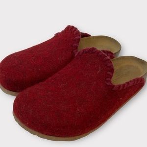 Garnet Hill Red Felted Wool Cork Slip On Comfort Clogs Made In Italy